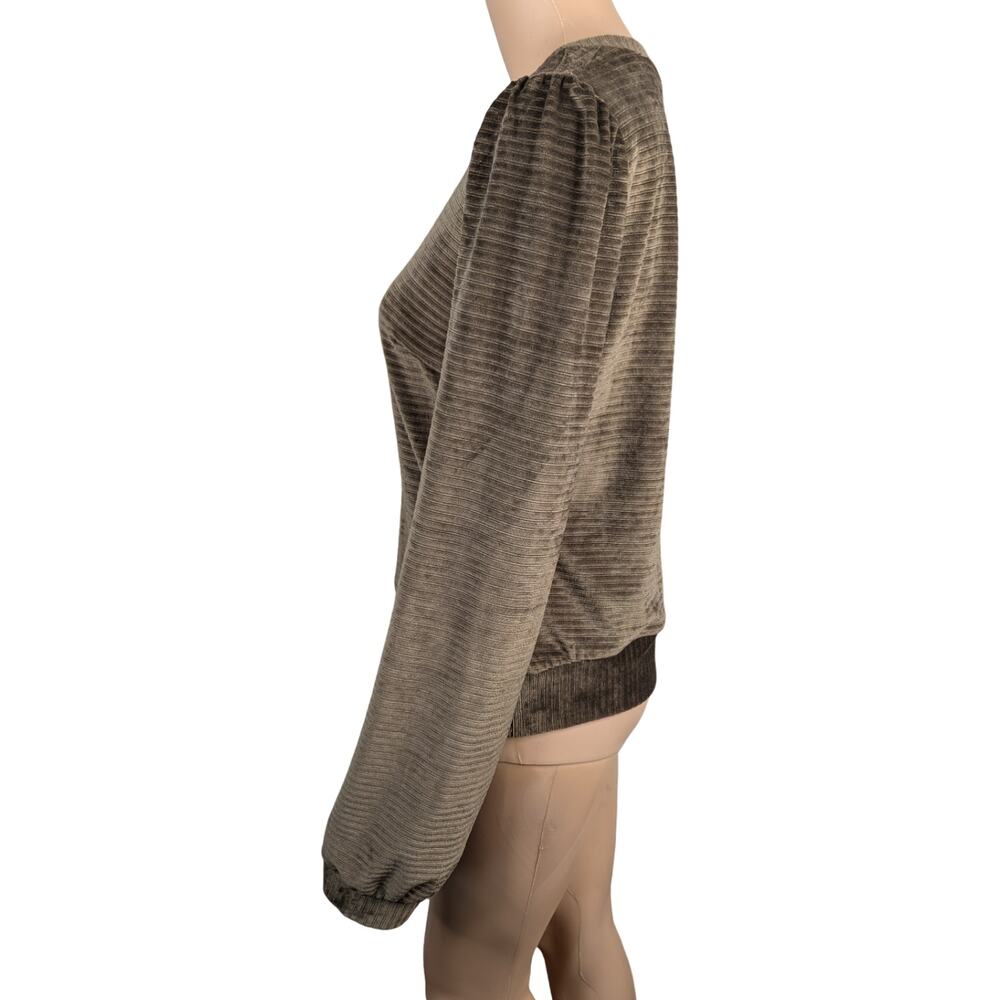 Heartloom Allie Ribbed Velvet Puff Sleeve Pullover Top Olive Green Size S - Picture 5 of 9